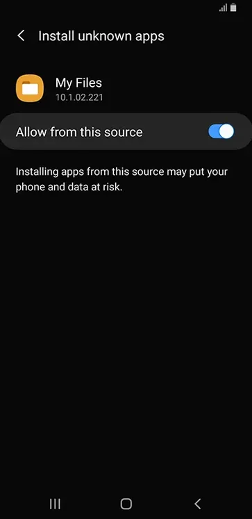 Install unknown apps: allow installation from the browser